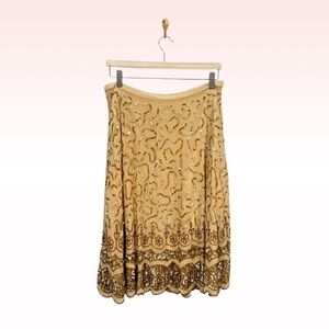 90’s Vintage TOGETHER Gold Sequin Beaded Embellished Skirt (Sz 12)